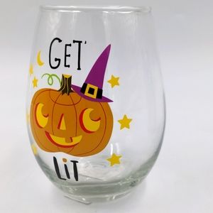 Gerson International Halloween Party Lantern Pumpkin ‘Get Lit’ Wine Glass